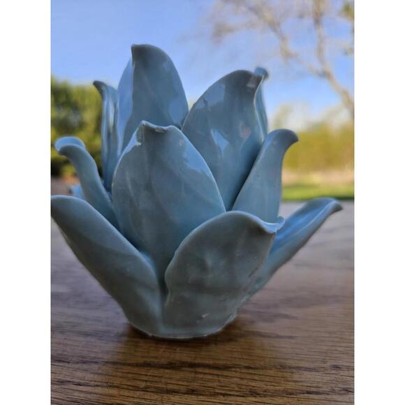 Ceramic Lotus Tea Light Holder Greenish Blue - Picture 1 of 8
